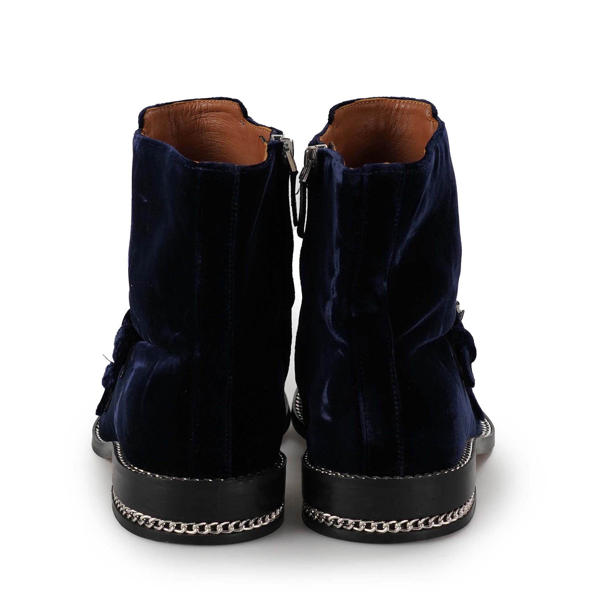 Givenchy - Navy Blue Velvet Decorative Studded Ankle Boots 